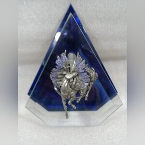 Pewter Pegasus On Glass Oil Lamp Candle Light